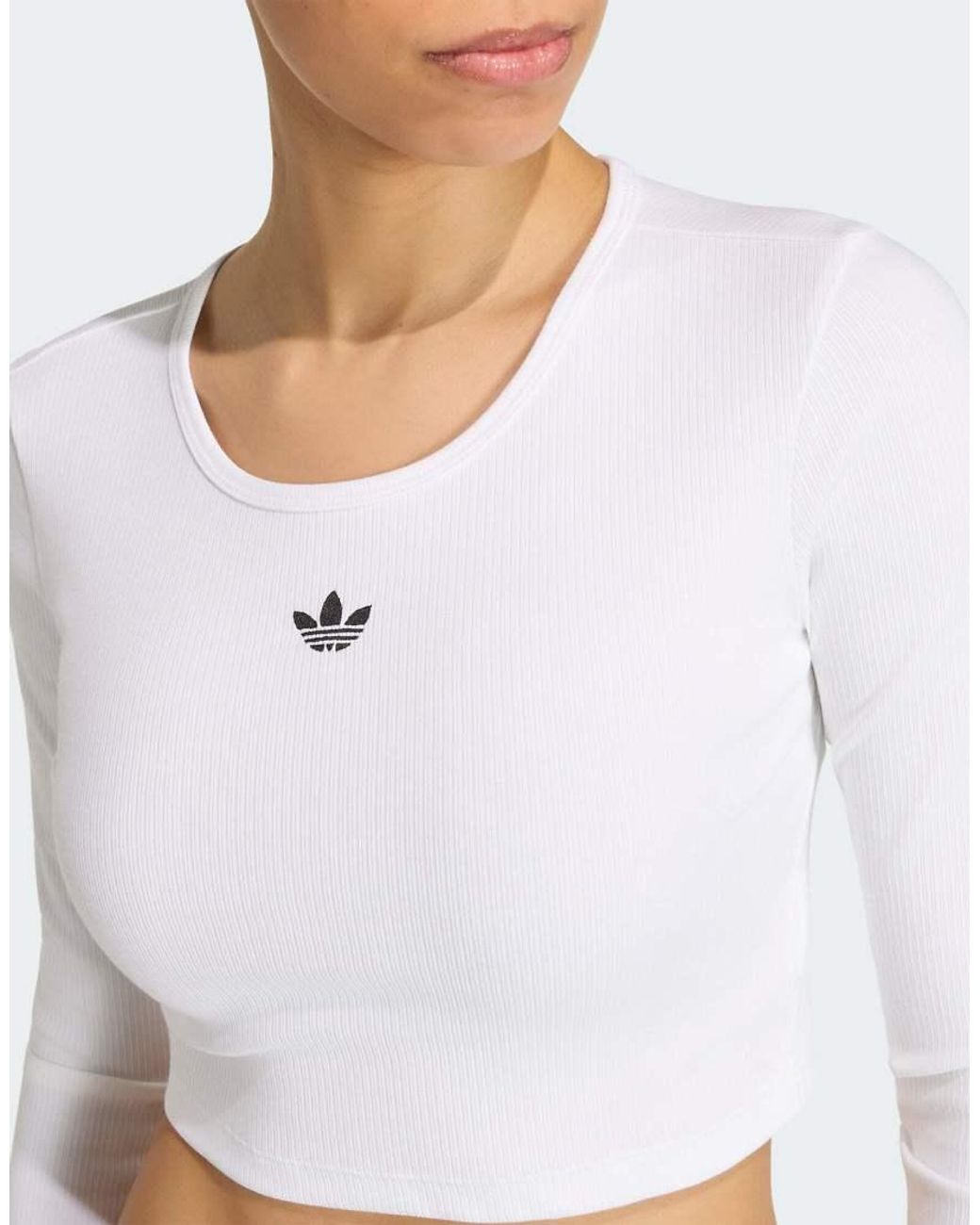 Adidas Originals White Essentials Rib Cropped Longsleeve T-shirt