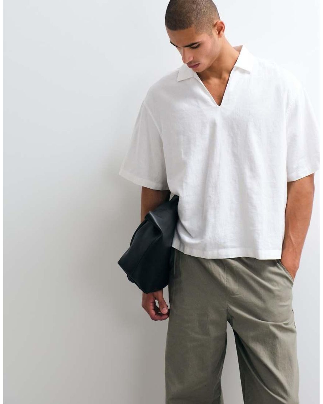 ASOS White Boxy Oversized Overhead Linen Blend Shirt for men