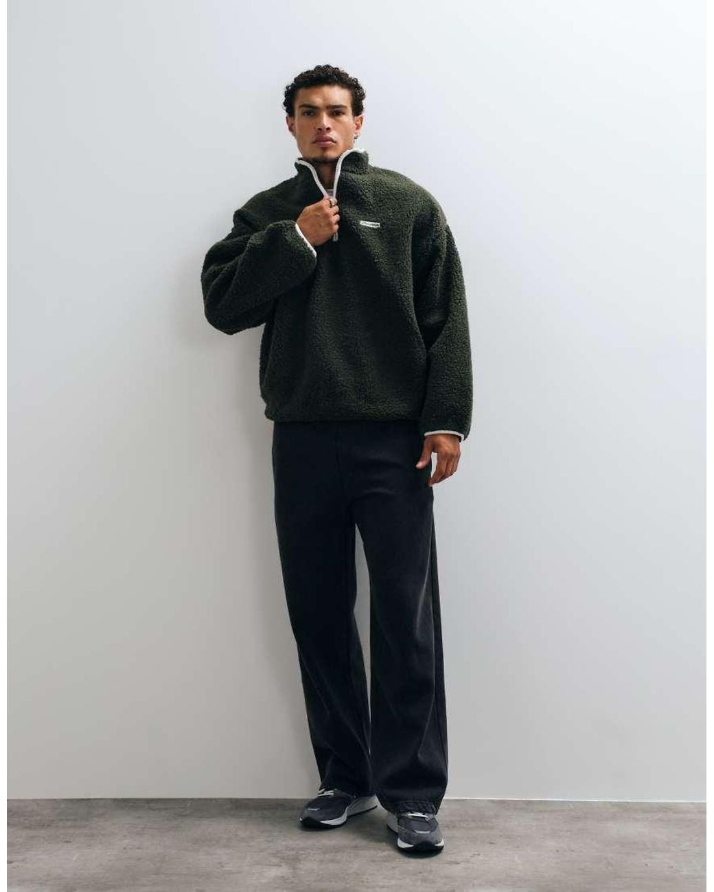 Collusion Natural Borg Funnel Neck Quarter Zip for men