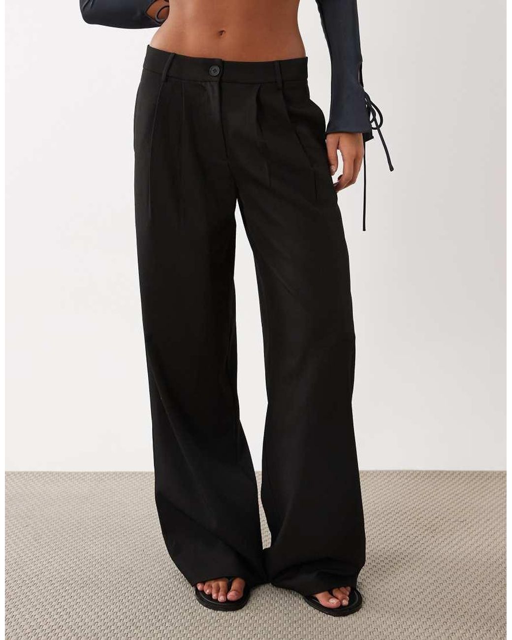 Lioness Black Volt Pleat Detail Wide Leg Trouser Co-ord