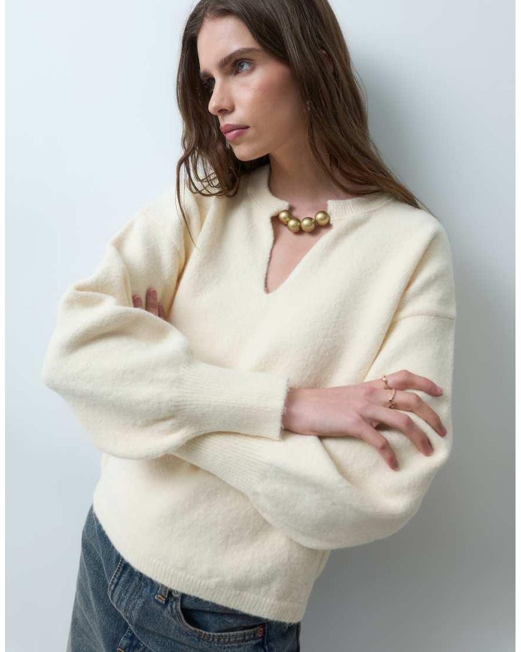 ASOS Gray Knitted Jumper With Gold-tone Metal Trim Detail