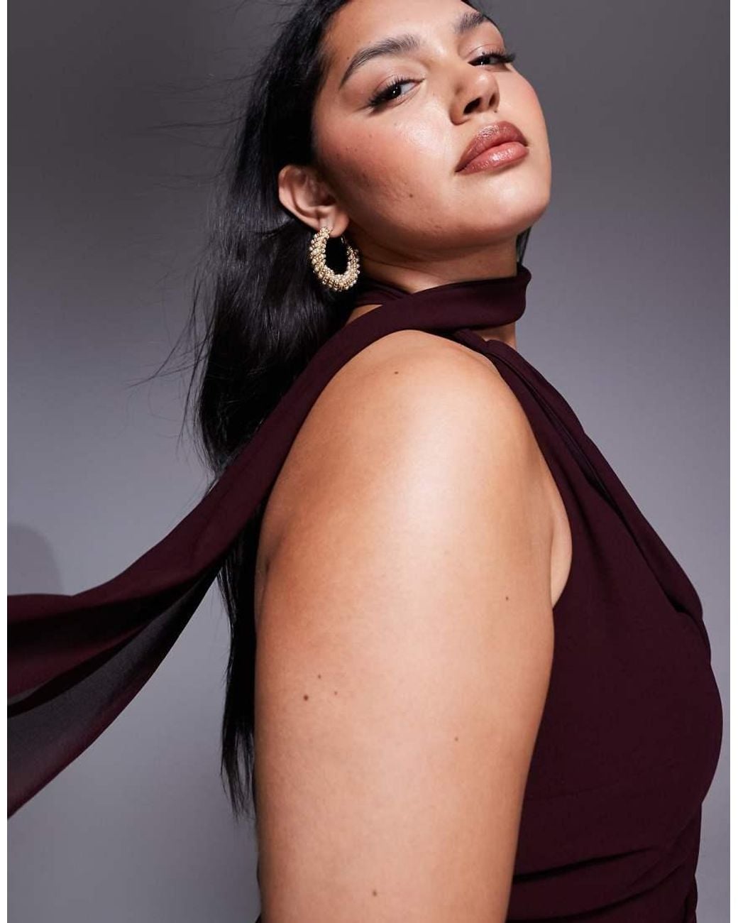 Tfnc Plus Purple One Shoulder Scarf Neck Maxi Dress