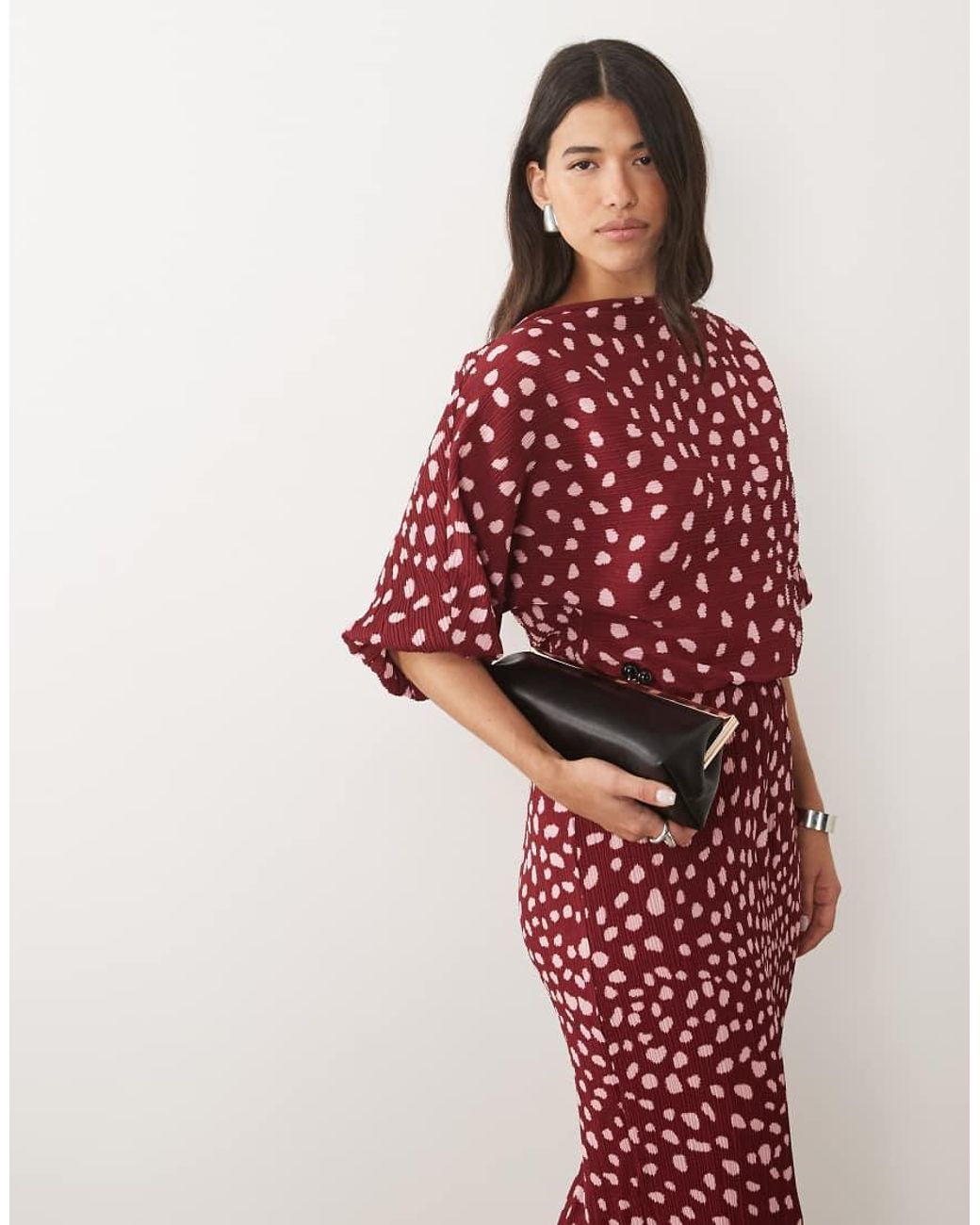 Never Fully Dressed Red Tilly Plisse Off Shoulder Maxi Dress