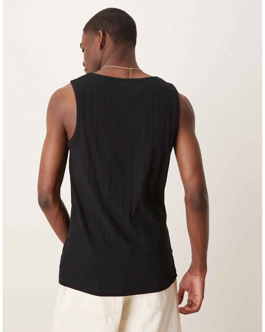 SELECTED – geripptes tanktop aus 100% baumwolle in Black für Herren