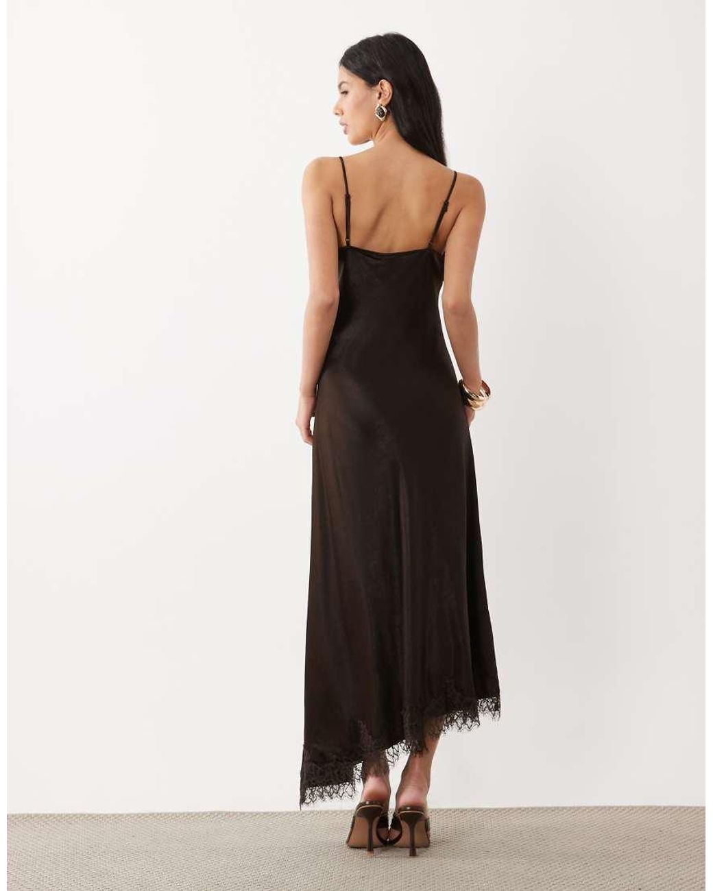 Vero Moda Natural Cami Strap Asymm Maxi Dress With Lace Detail