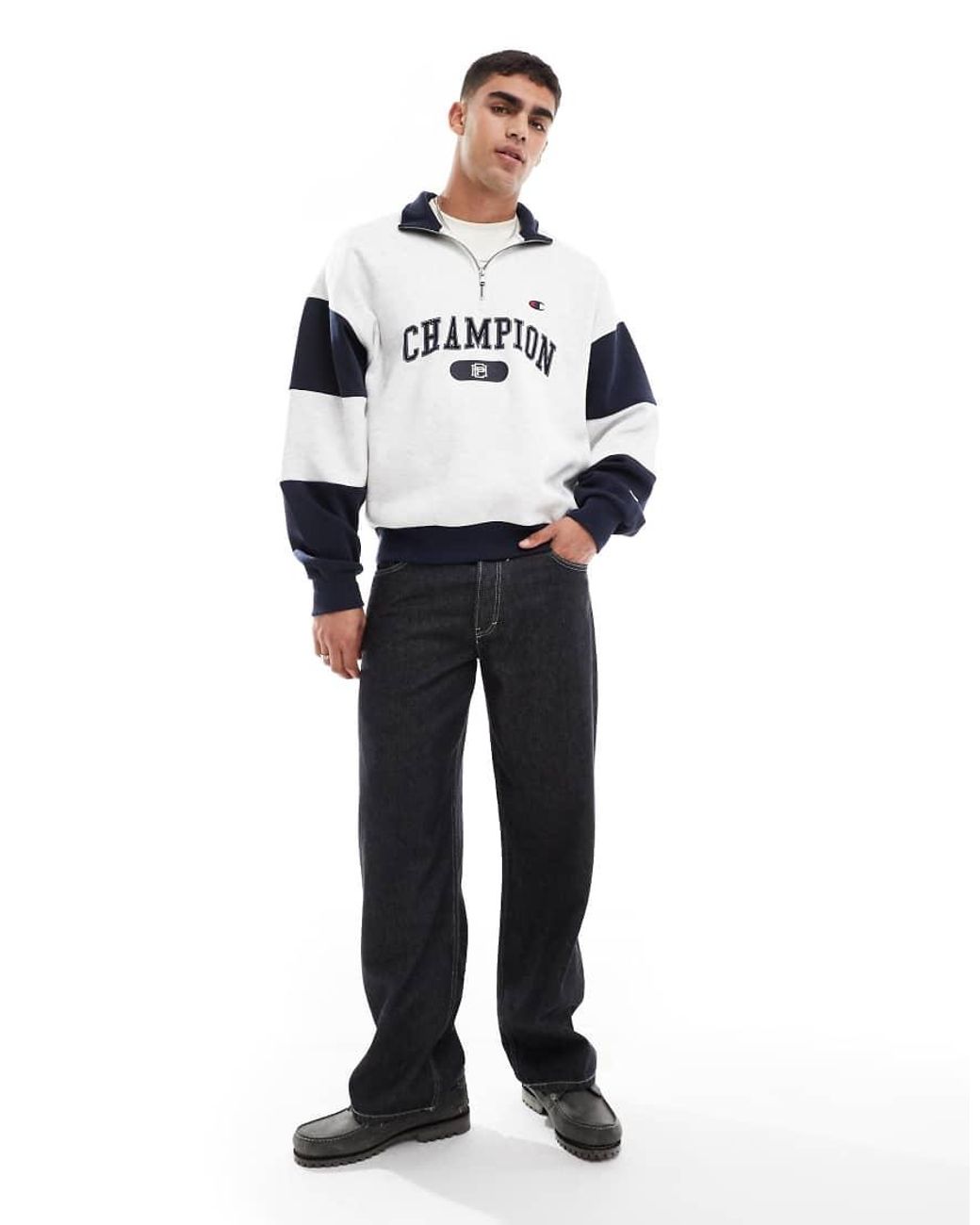 Champion Rochester Collegiate Half Zip Sweatshirt in White for Men
