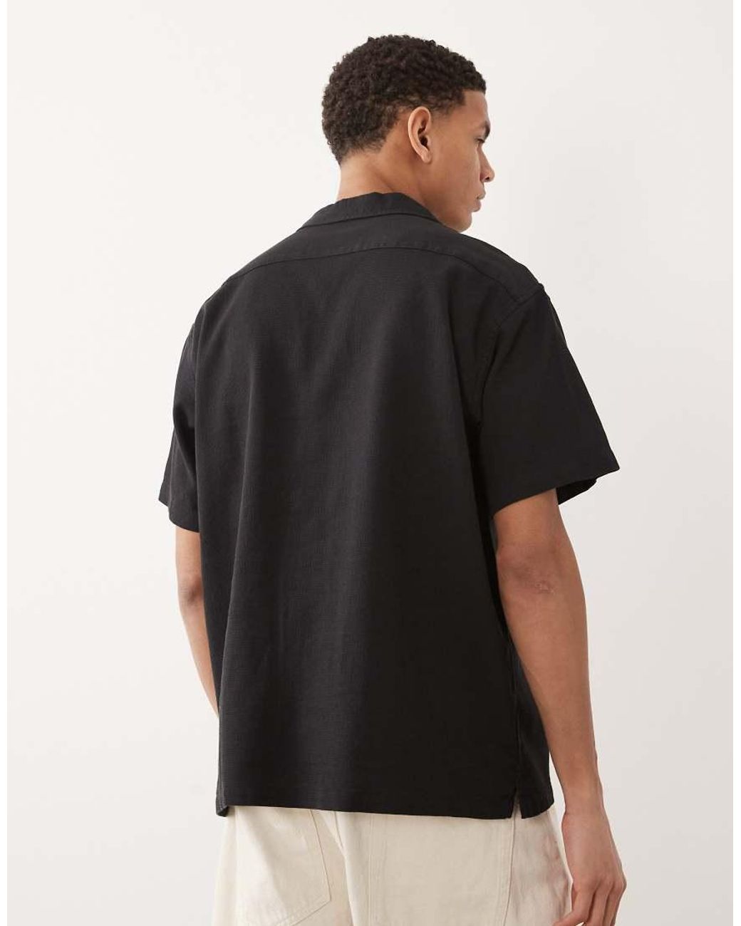 Jack & Jones Black Waffle Short Sleeve Shirt for men