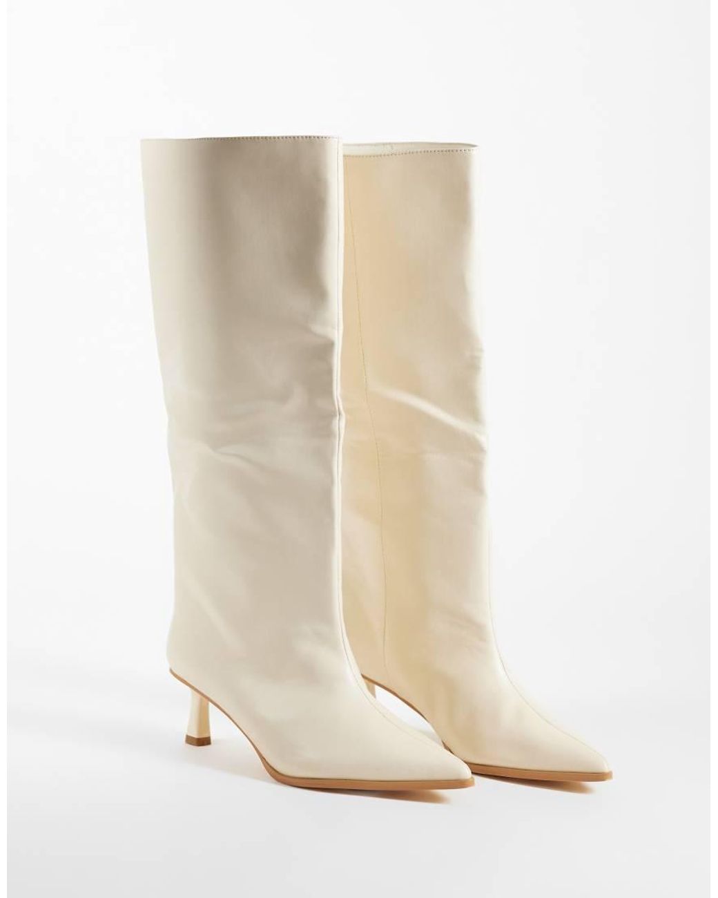 Public Desire White Lola Kitten Heel Knee Boots