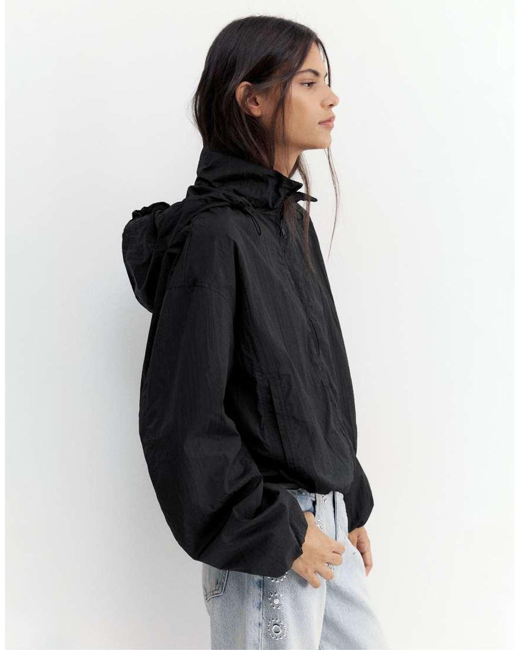 Pull&Bear Black Lightweight Hooded Jacket