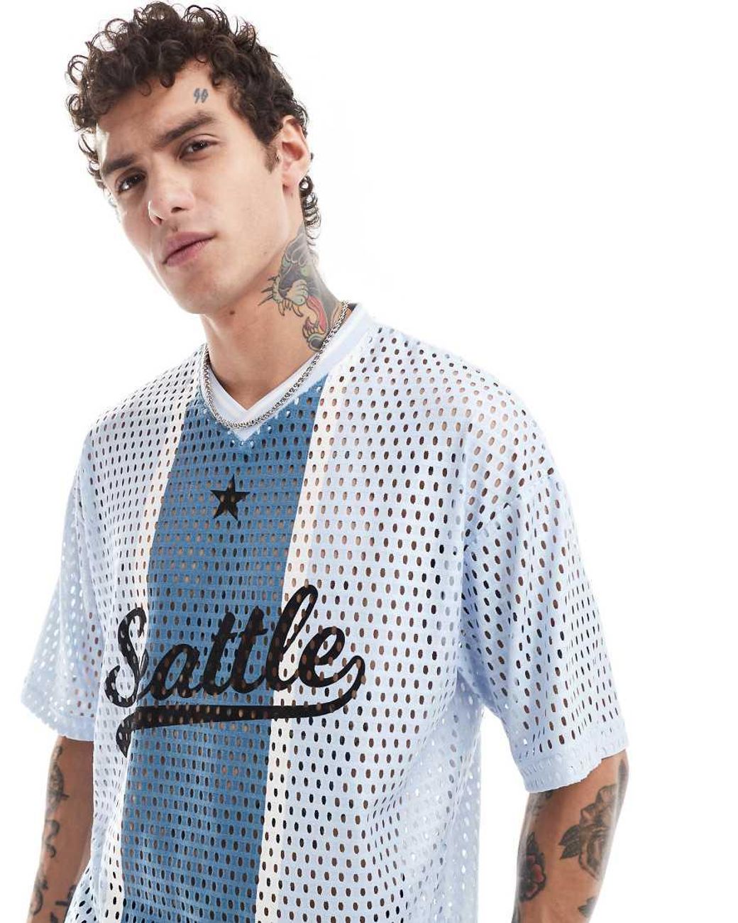 Bershka Seattle Mesh T-Shirt Jersey in Blue for Men | Lyst UK