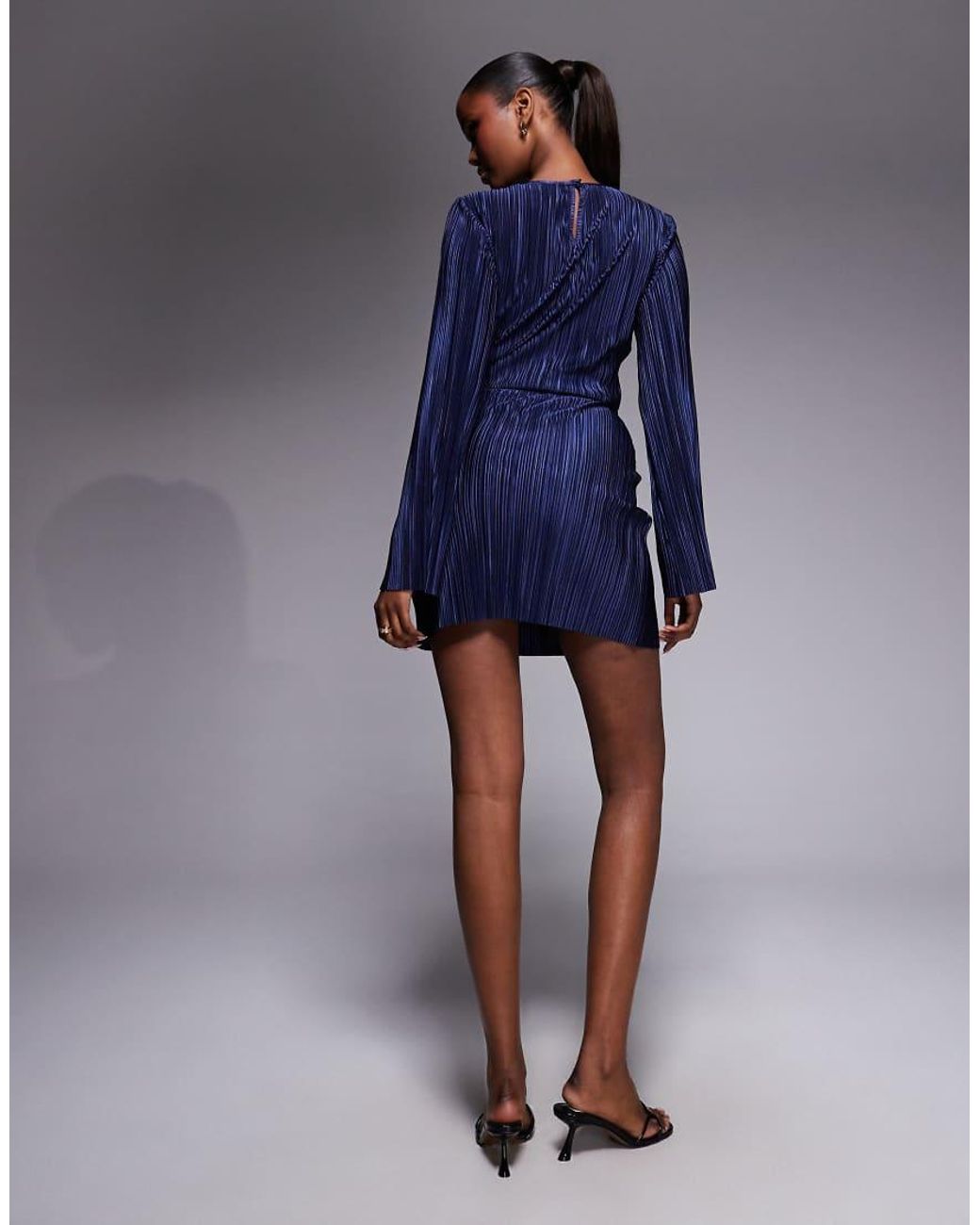 ASOS Blue Plisse Wrap Front Mini Dress