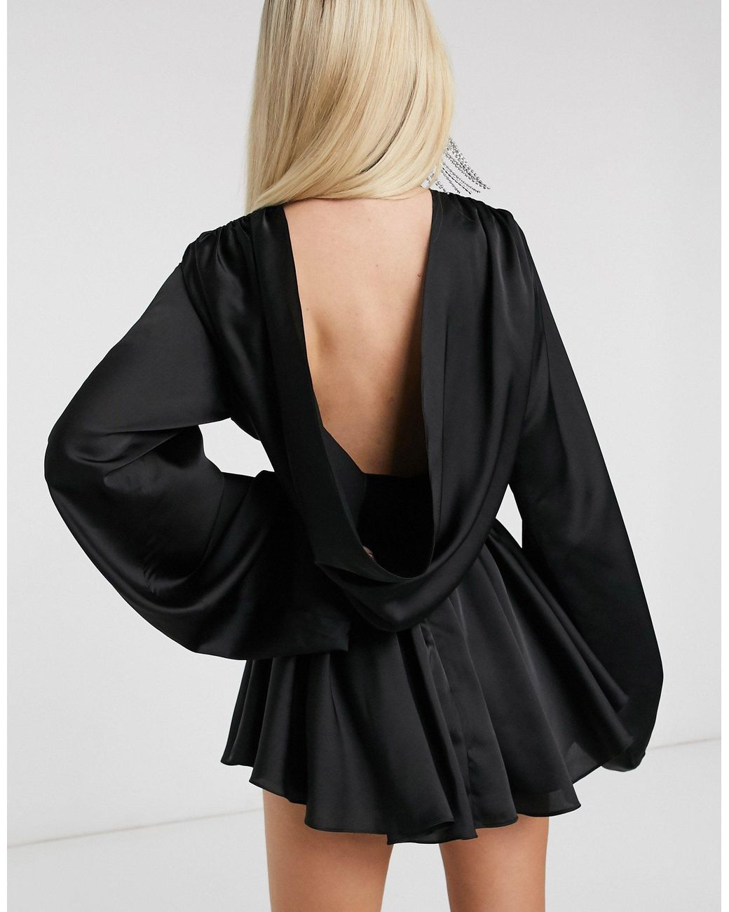 cowl back satin dress