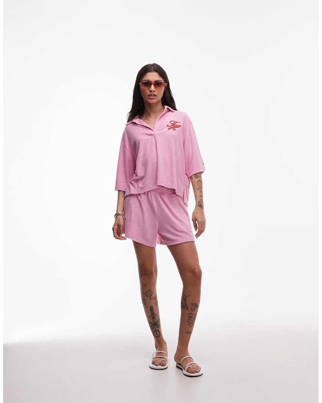 Tommy Hilfiger Pink Resort Logo Towelling Shirt Co-Ord