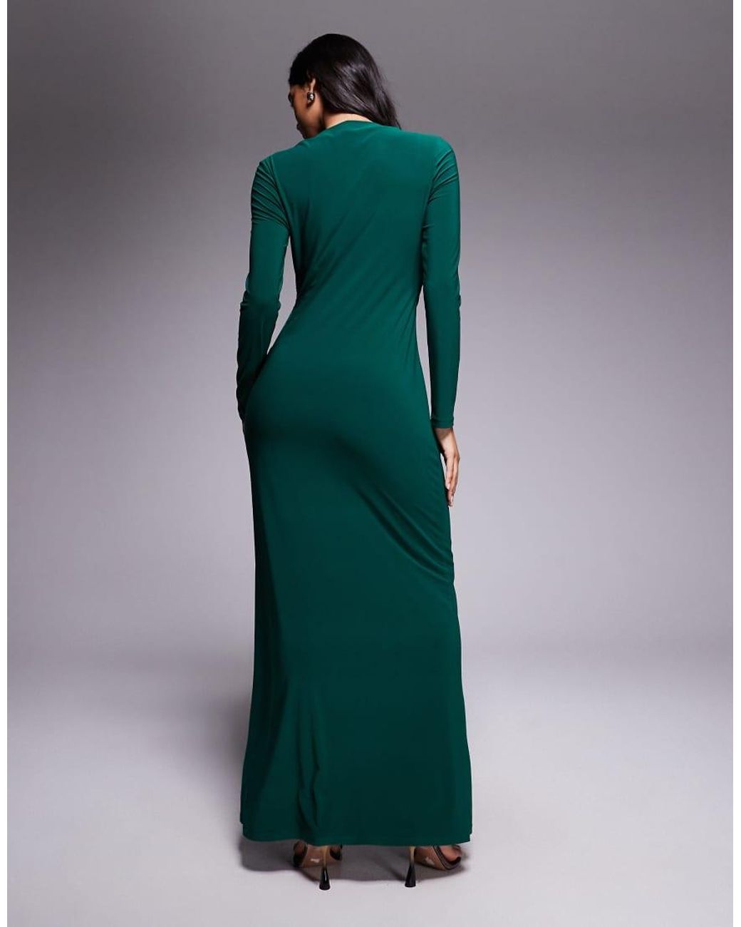 DASKA Green Exclusive High Neck Maxi Dress
