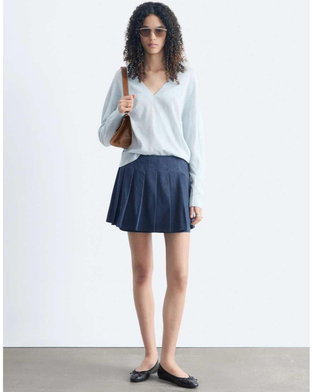& Other Stories White Pure Merino Wool Deep V-neck Argyle Jumper
