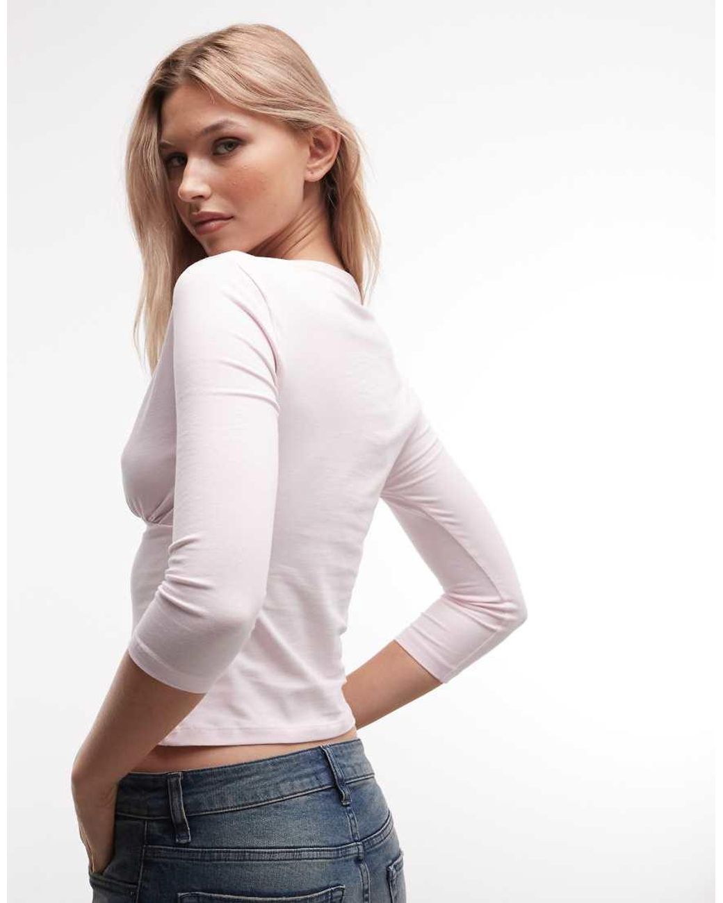 Collusion White Deep V 3/4 Sleeve Top
