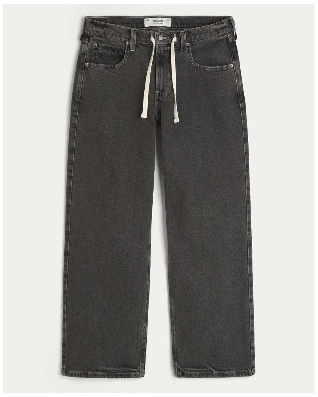 Hollister Gray Low-Rise Drawstring Waist Baggy Jeans for men