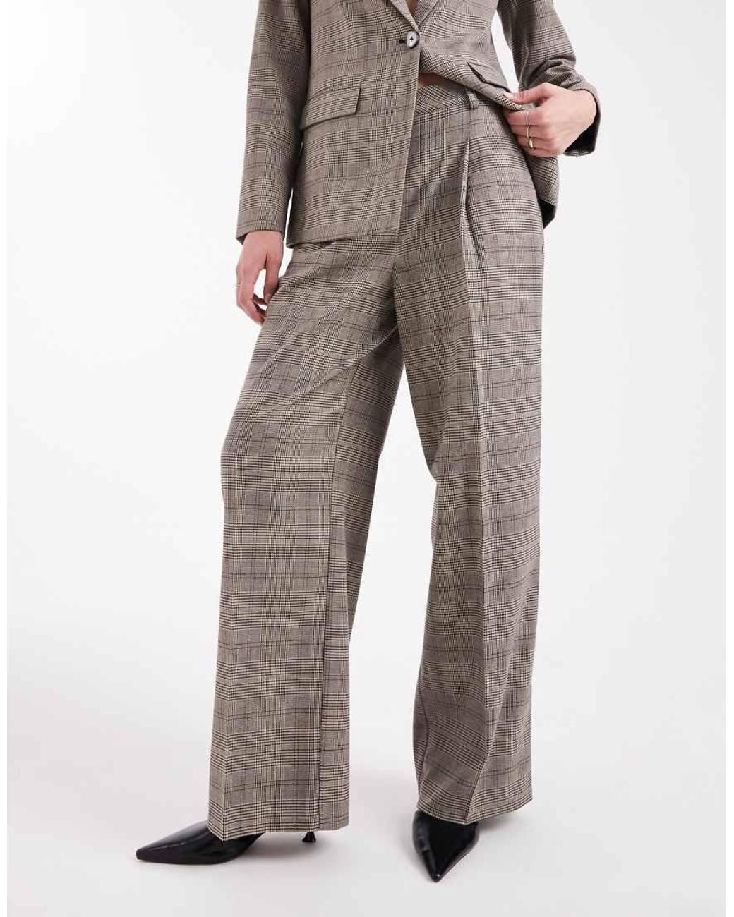 New Look Brown Co-Ord Check Wide Leg Trousers
