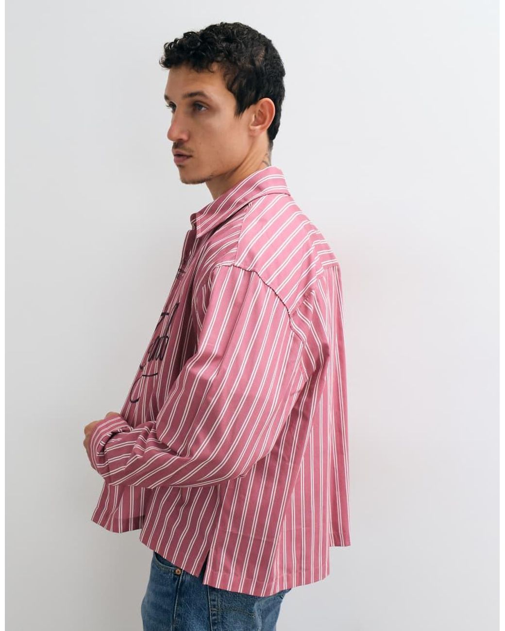 ASOS Pink Boxy Oversized Stripe Shirt With Placement Print for men