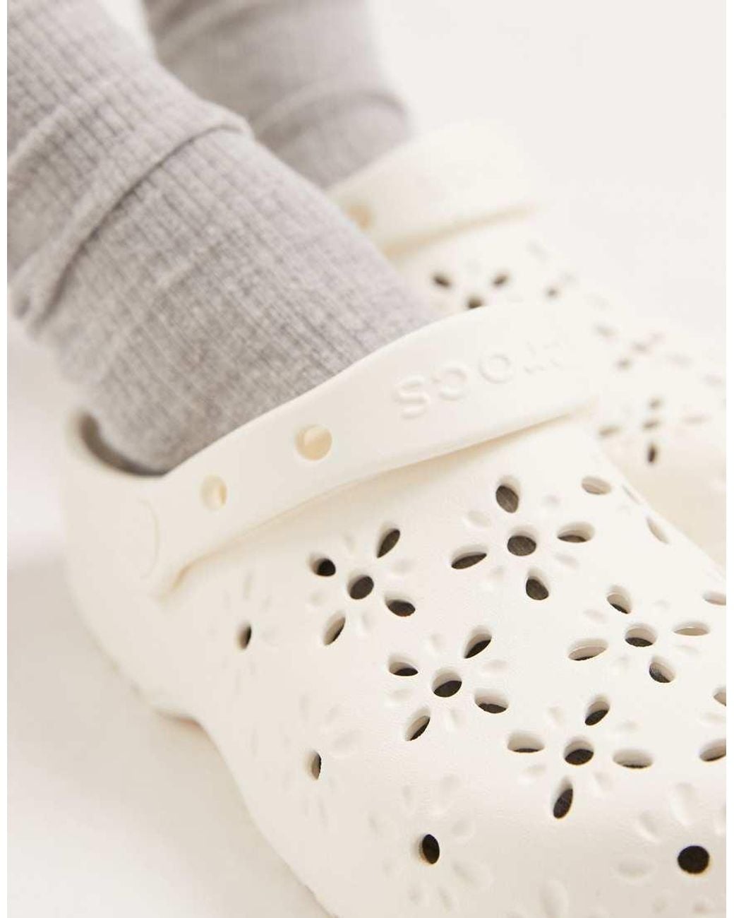 CROCSTM White Classic Floral Cut Out Clogs