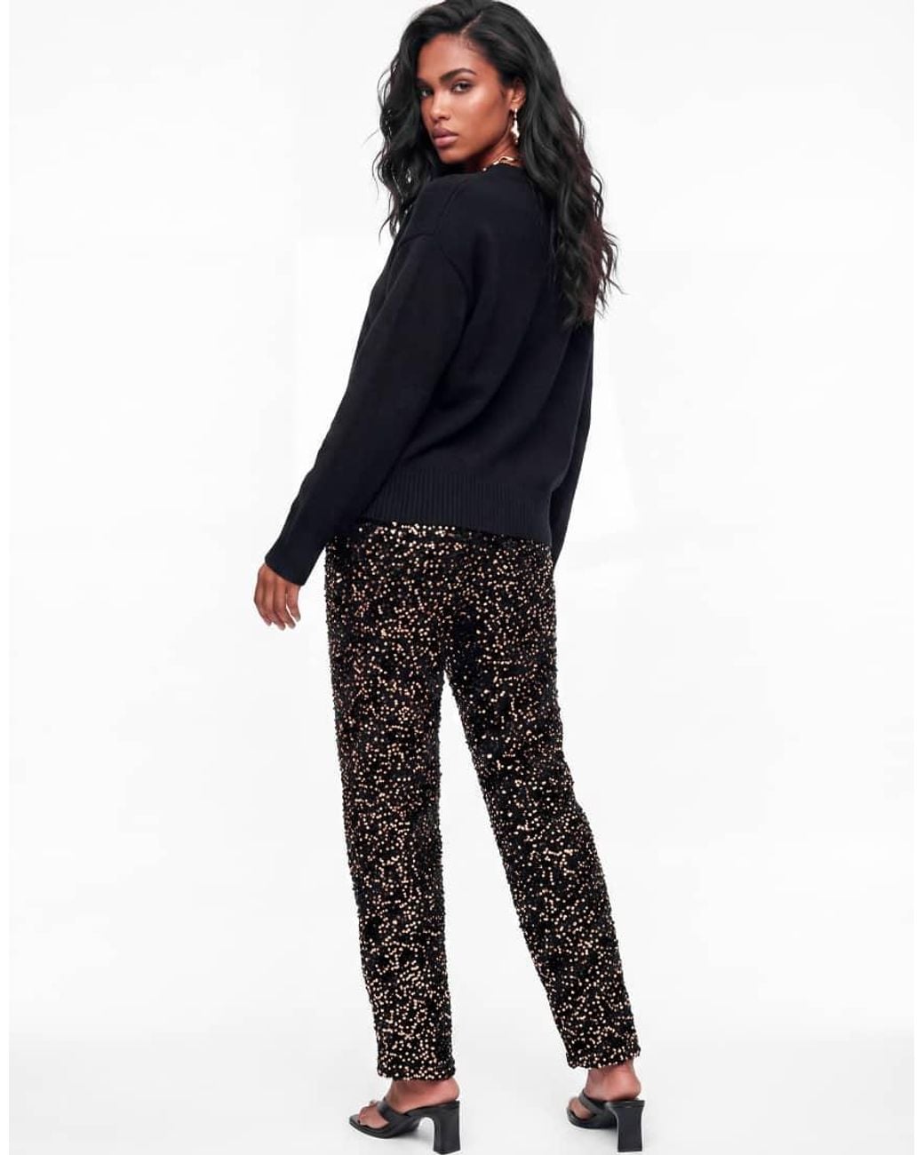 Lovedrobe Blue Embellished Velvet Barrel Trousers