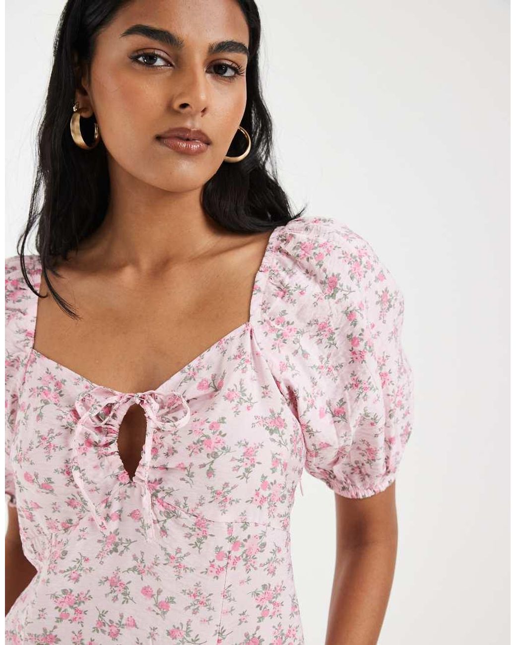 Vero Moda Pink Puff Sleeve Tie Front Detail Maxi Dress