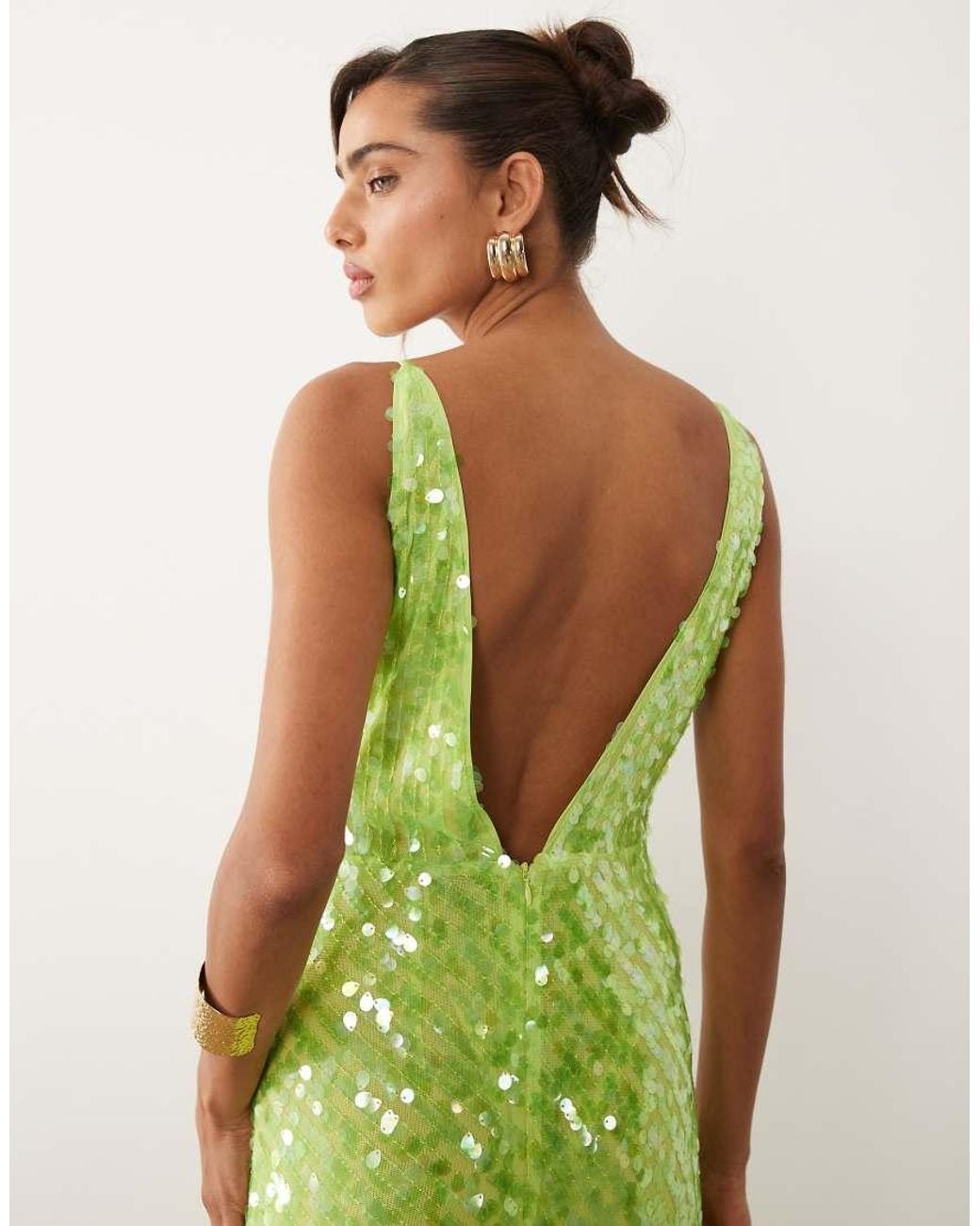 ASOS Green Iridescent Sequin Deep Plunge Fishtail Maxi Dress