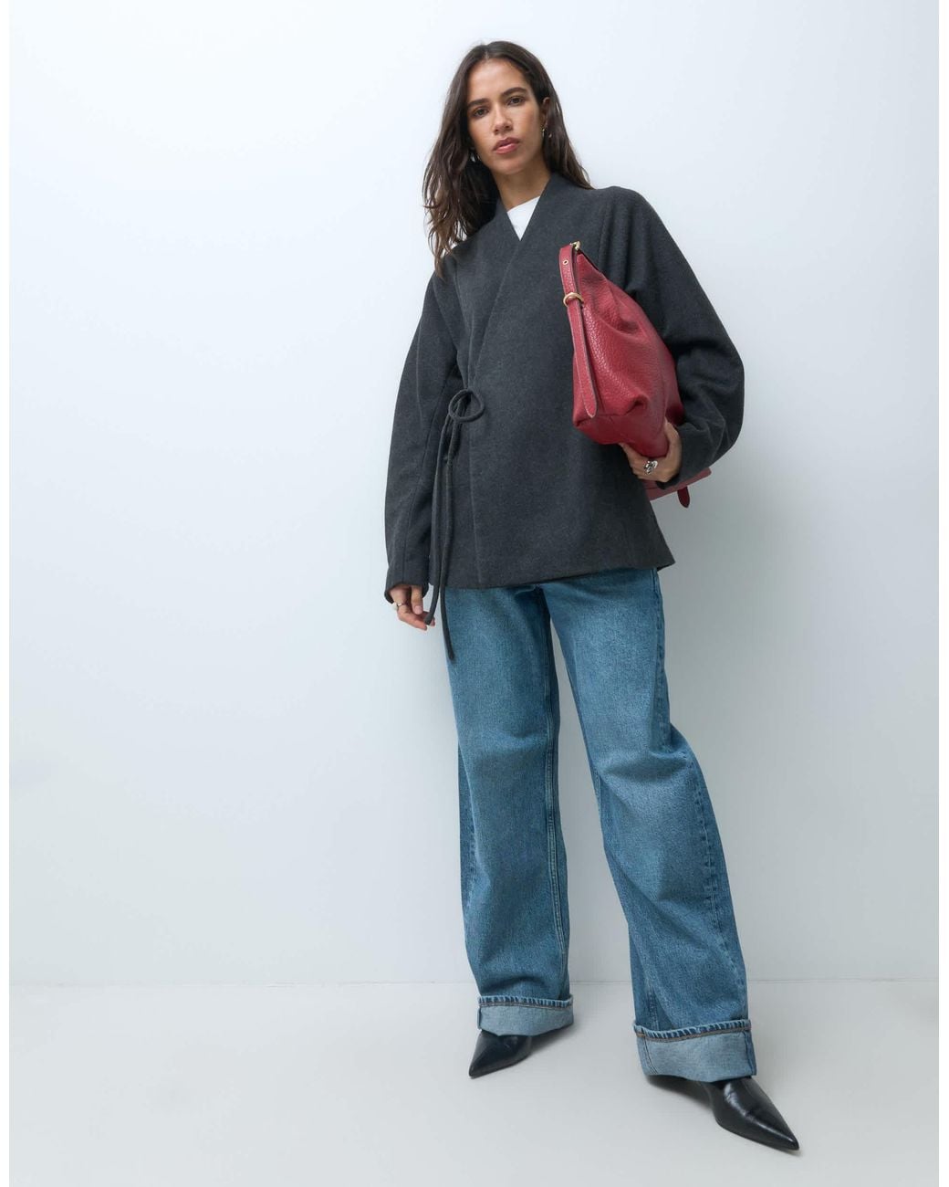 Mango Gray Tie Side Short Jacket