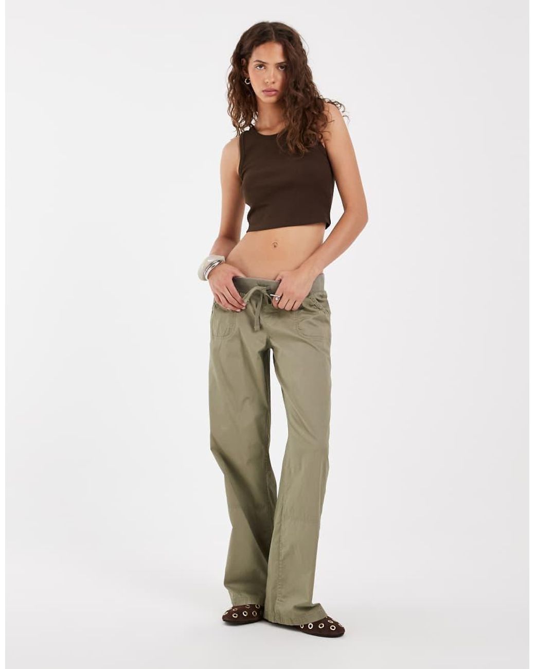 JJXX Brown Fallon Ribbed Cropped Tank Top