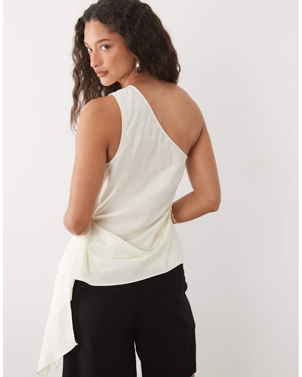 Mango Natural One Shoulder Sleeveless Top With Tie Waist