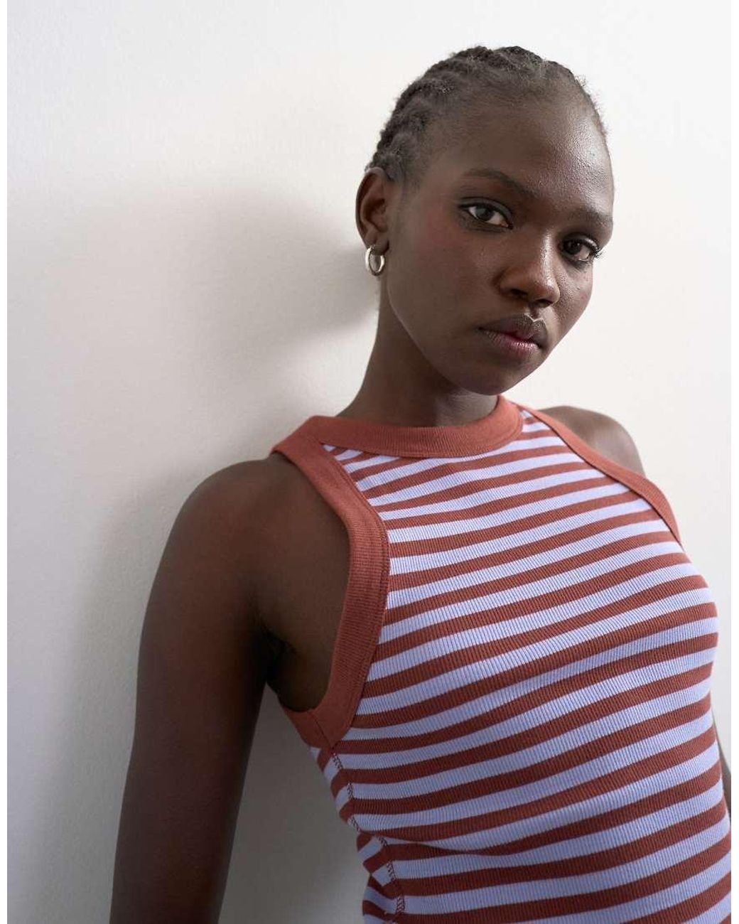 TOPSHOP Brown Stripe Rib Racer Vest