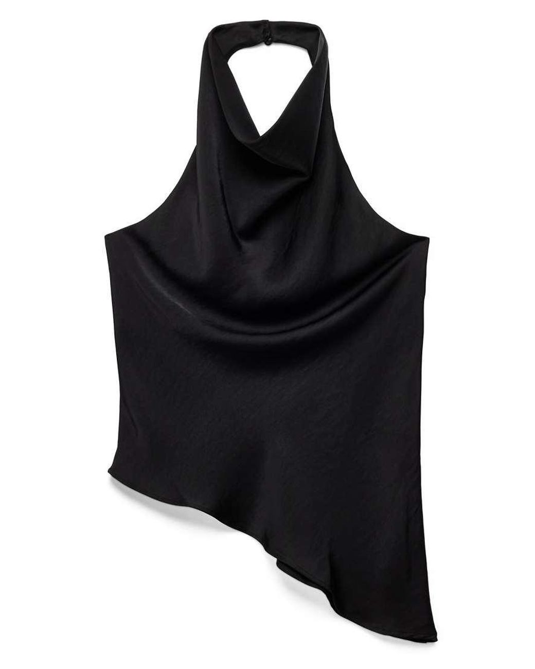 NA-KD Gray Satin Draped Asymmetric Halterneck Top