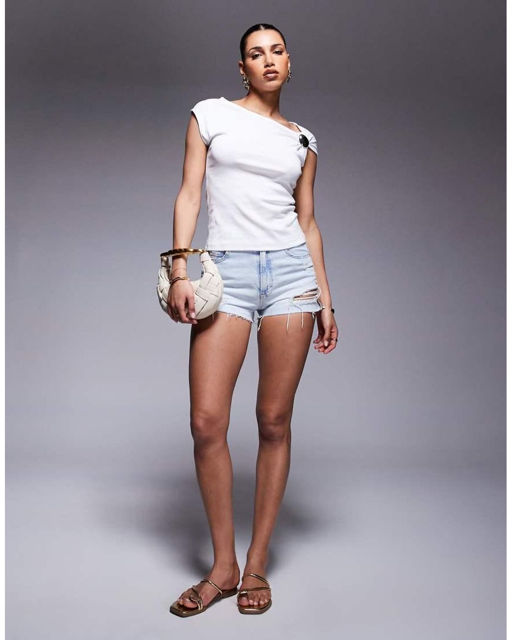 River Island Gray Drape Shoulder Detail T-shirt