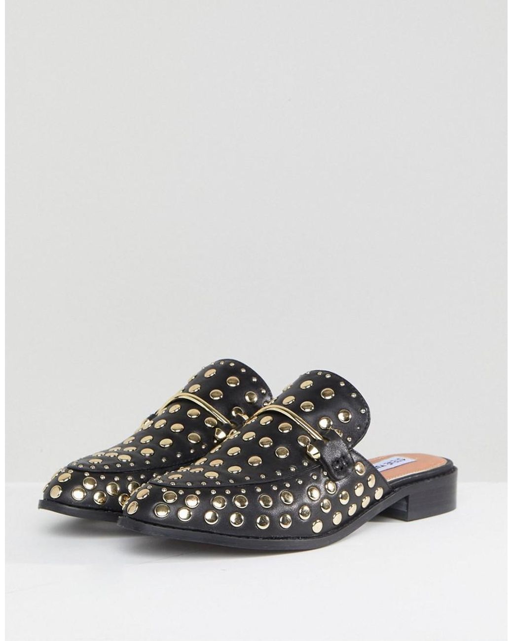 Steve Madden Laaura Black Leather Studded Flat Mules Lyst