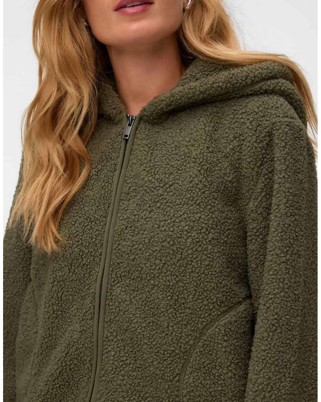 Vero Moda Green Flash Teddy Zip-Up Hooded Jacket