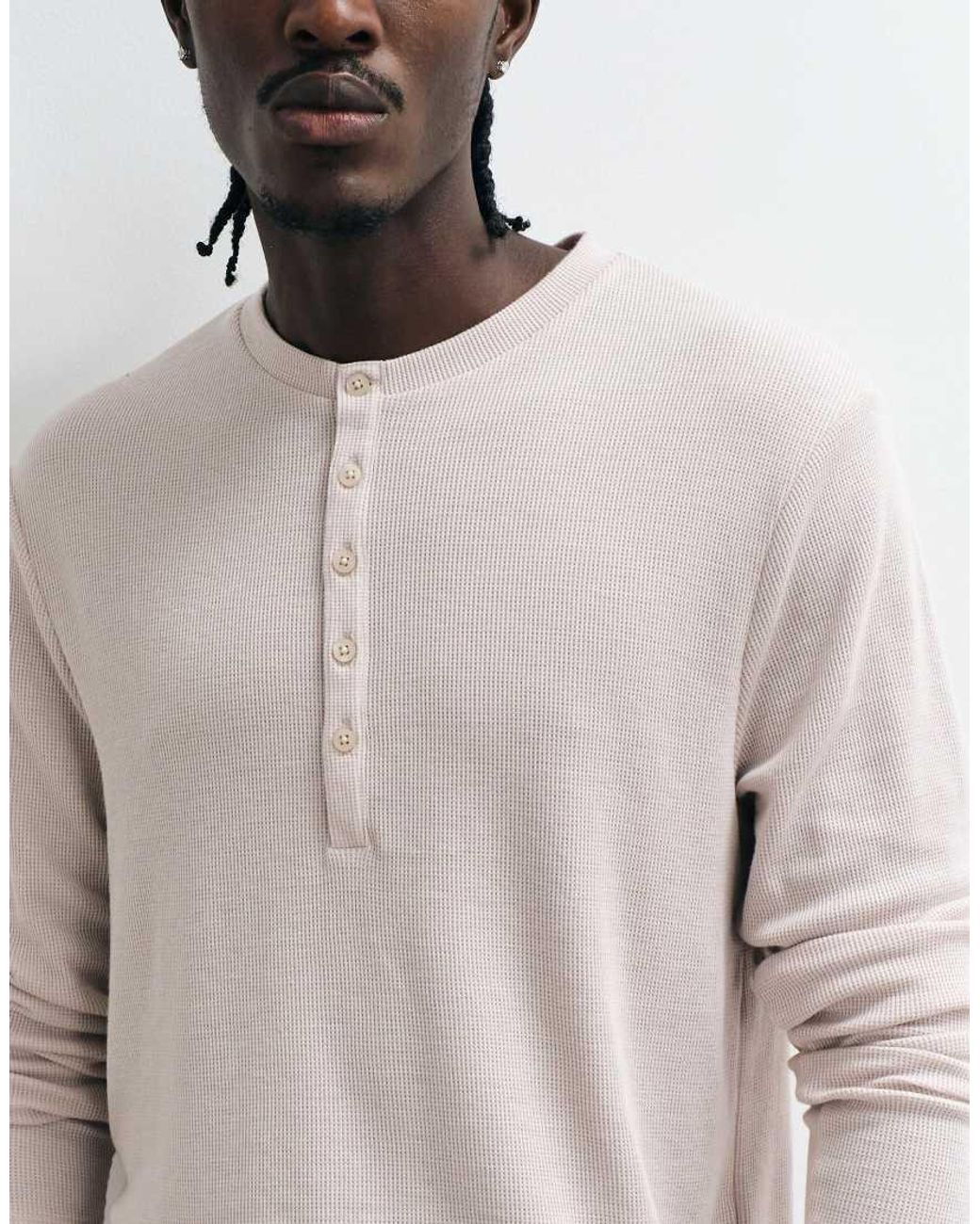 ASOS Natural Heavyweight Boxy Regular Fit Long Sleeve T-shirt With Henley Neck for men