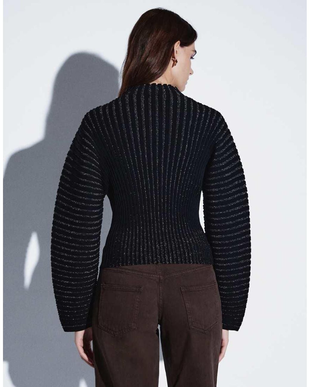 & Other Stories Blue Long Sleeve Knit Top With High Neck And Rib Detail
