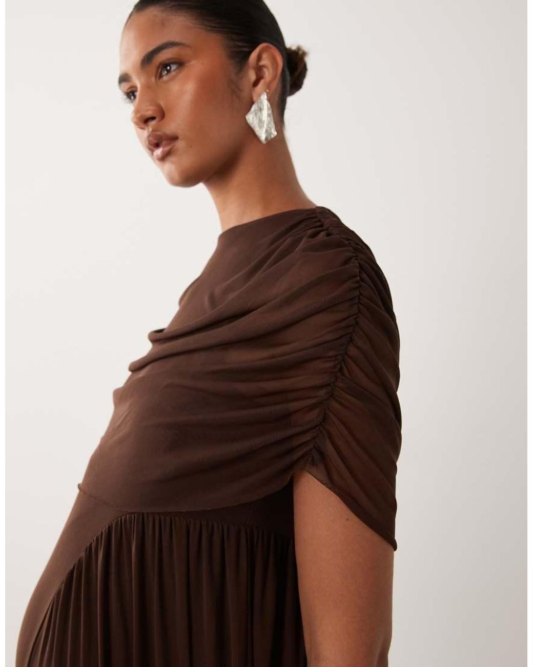 Vero Moda Brown Cape Detail Maxi Dress