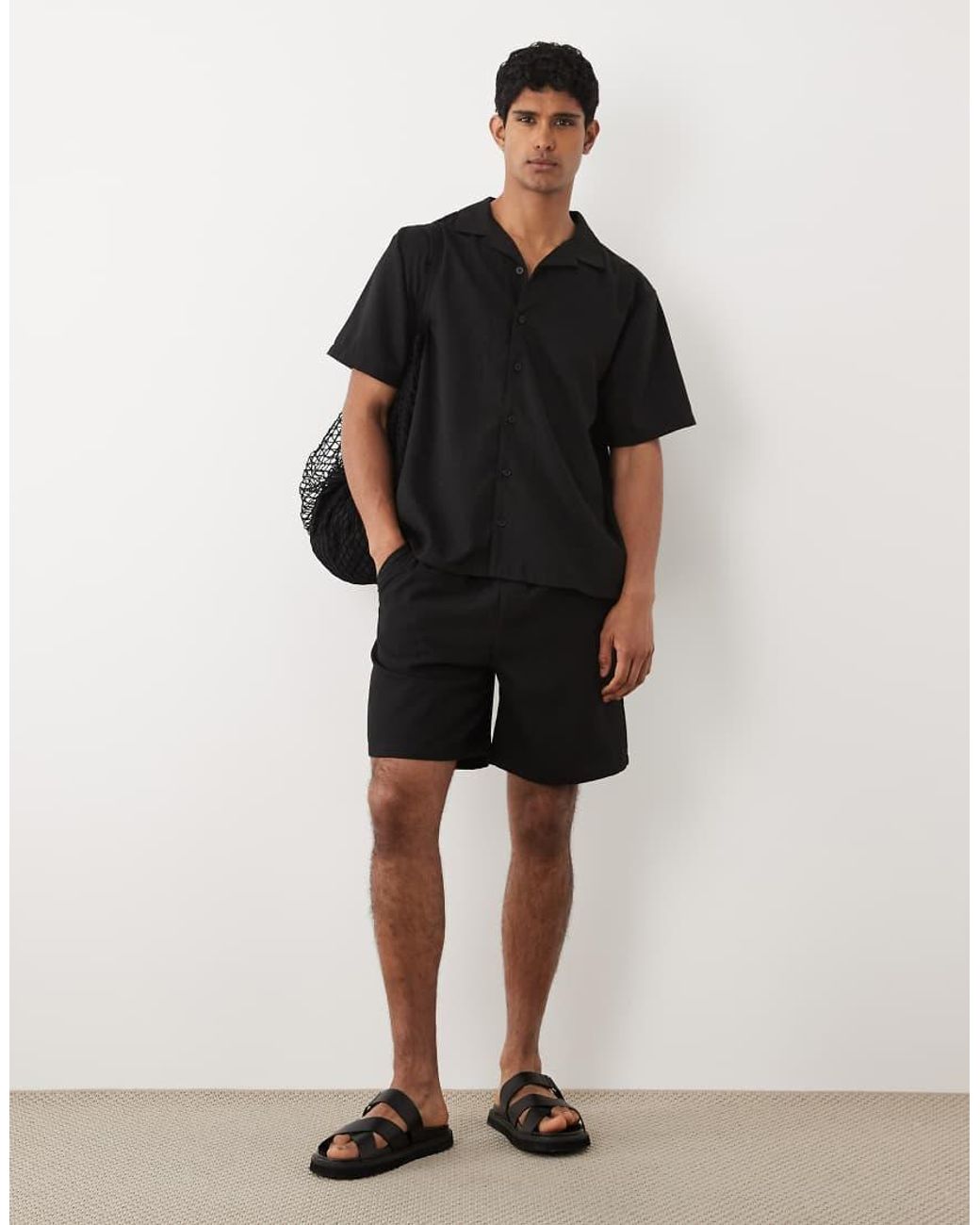 New Look Black Co-Ord Linen Look Boxy Shirt for men