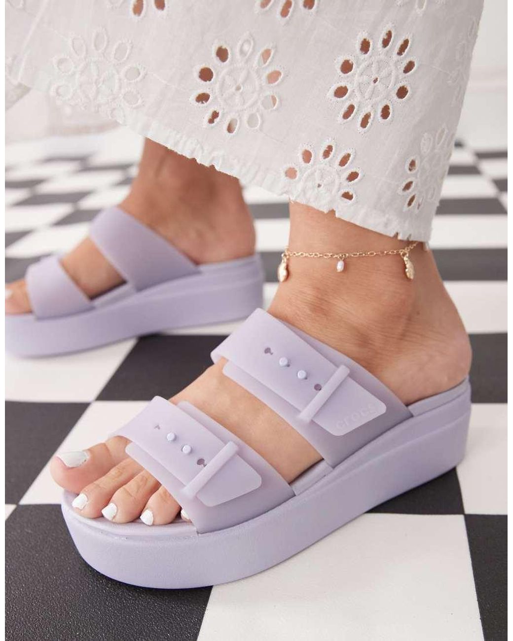 CROCSTM Gray Brooklyn Buckle Low Wedge
