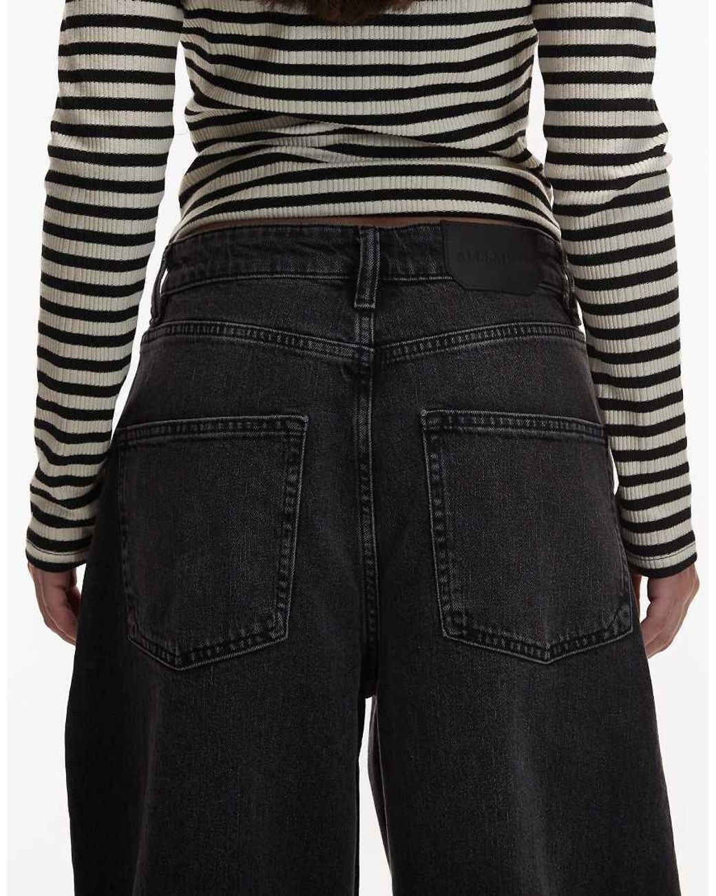 AllSaints Black Payton Cropped Barrel Leg Denim Jeans