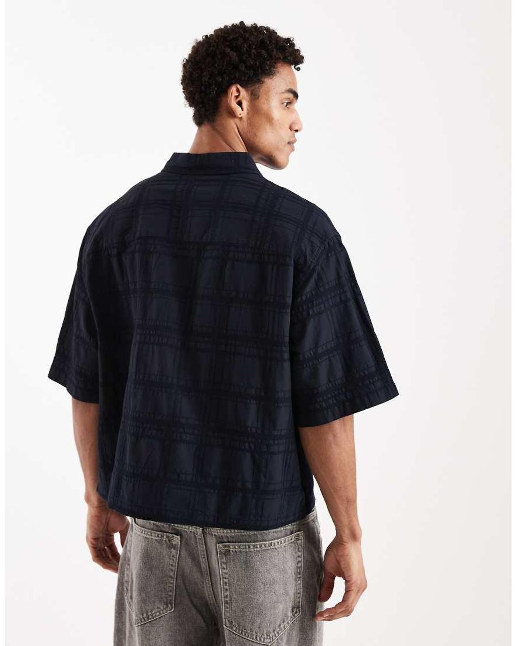 ASOS Blue Boxy Oversized Shirt With Textured Check for men