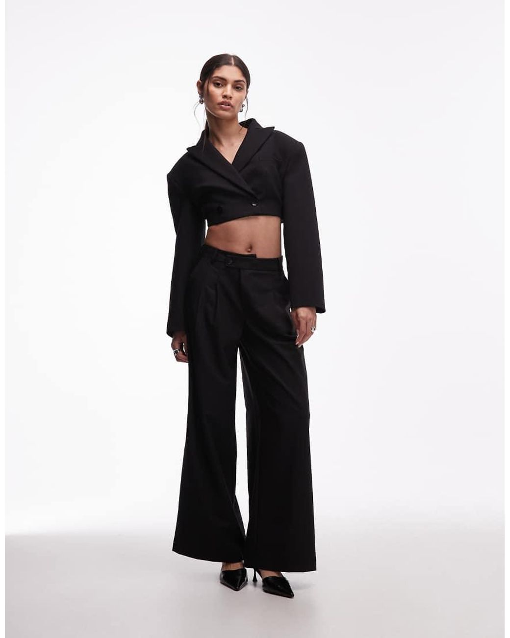 ASOS Black Double Breasted Crop Boxy Tuxedo Blazer