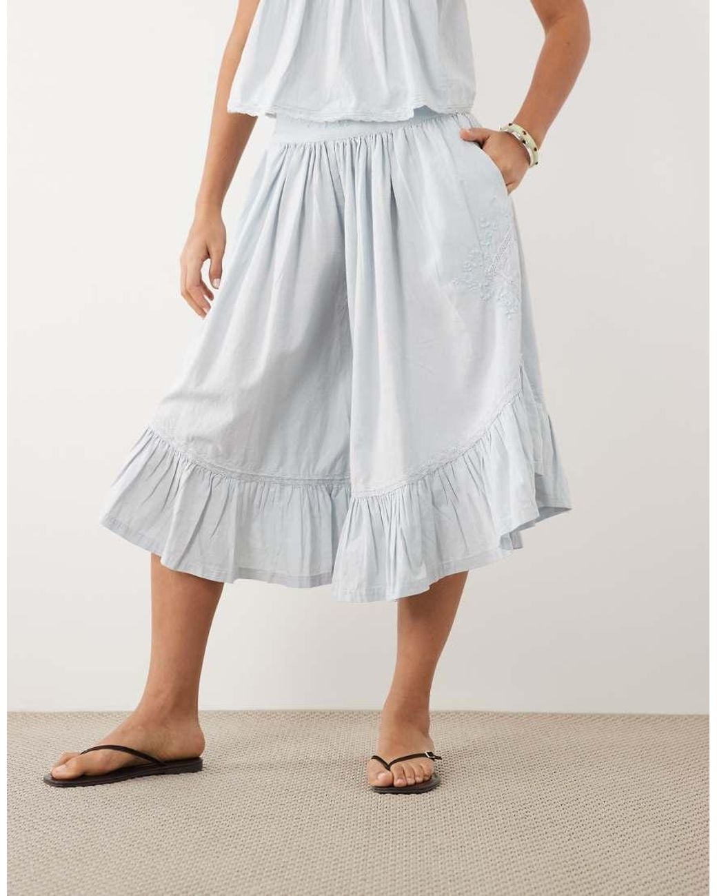 ASOS White Wide Leg Cropped Pants With Crochet Trim