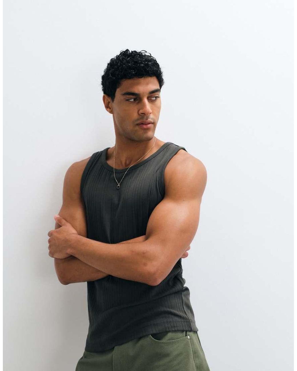 SELECTED Brown Ribbed Tank for men