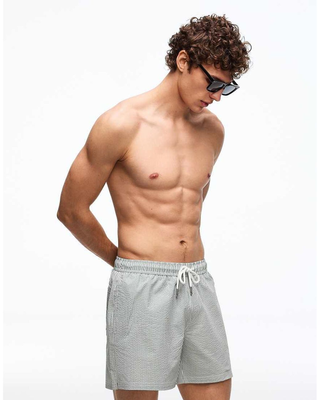 Bershka White Boxy Swimsuit for men
