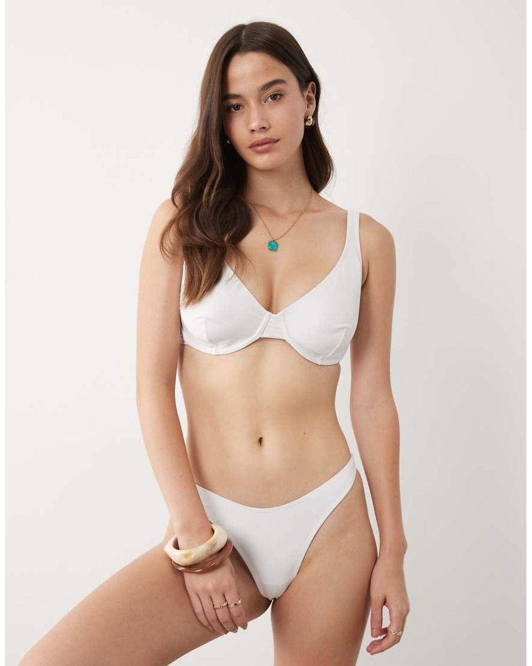 ASOS White Fuller Bust Maya Marina Del Rey High Apex Plunge Underwired Bikini Top
