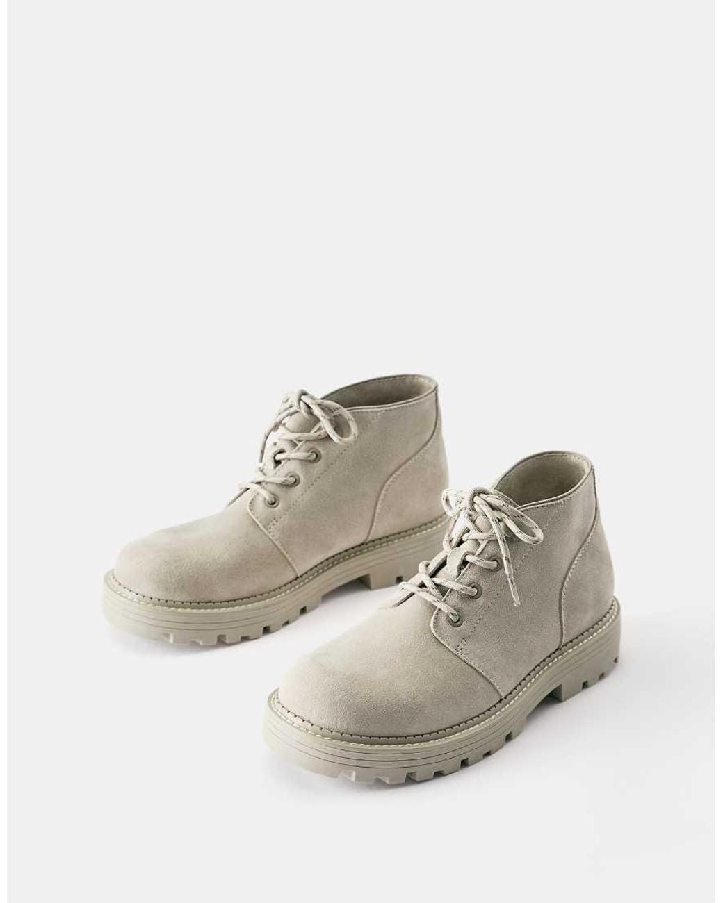 Pull&Bear White Leather Lace-up Boots for men