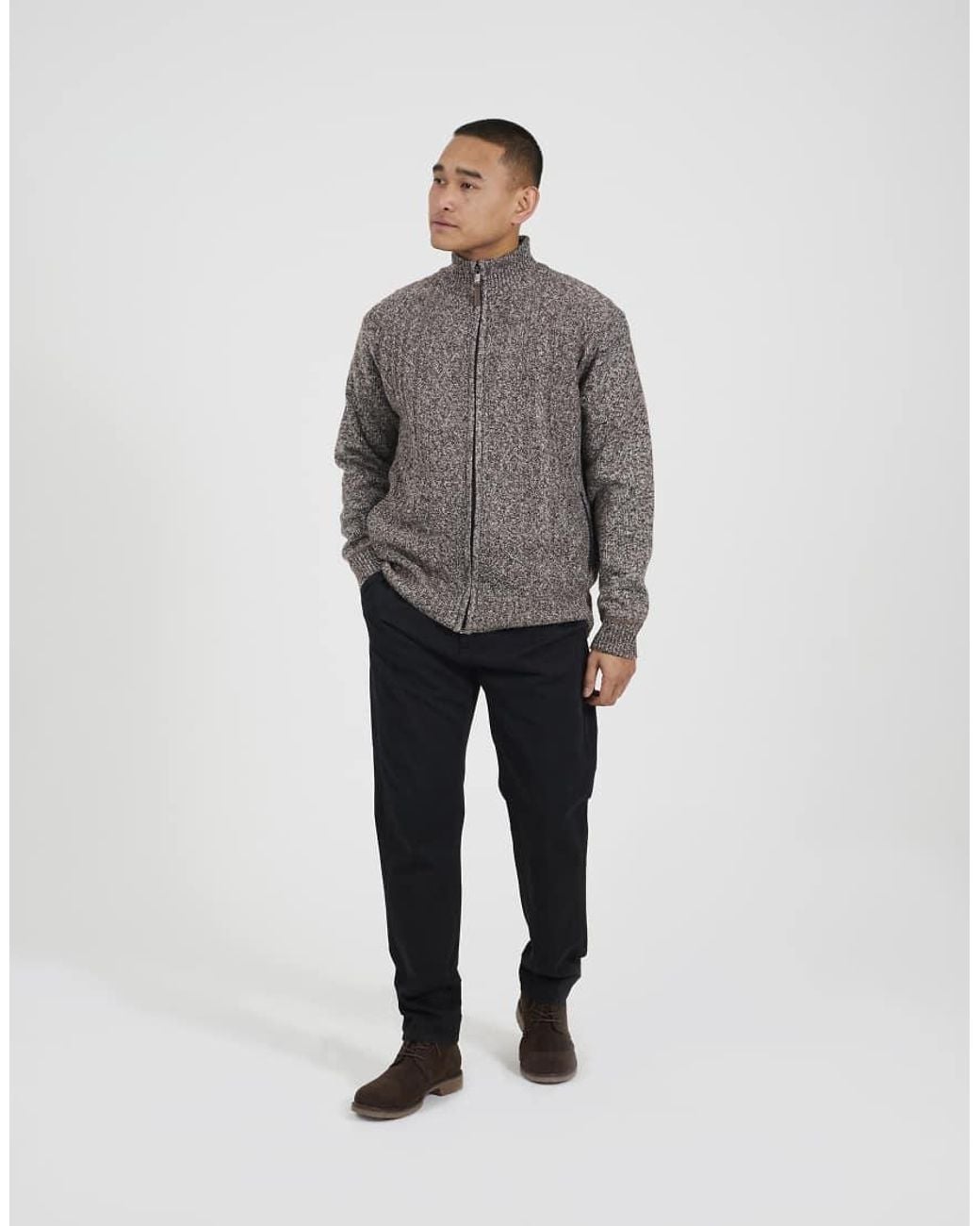 Brave Soul Gray Funnel Neck Waffle Knit Zip Through Cardigan for men