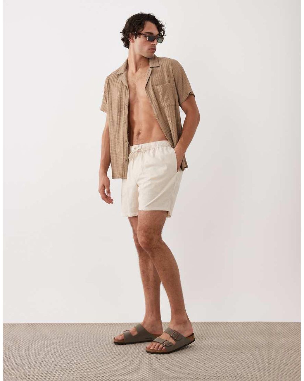 South Beach Brown Crochet Beach Shirt for men